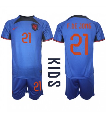 Maillot de foot Pays-Bas Frenkie de Jong #21 Extérieur enfant Monde 2022 Manches Courte (+ pantalon court)